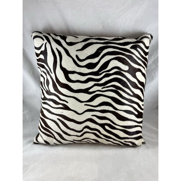 Hairon Hide Leather Zebra Print Throw Pillow Includes Zip Up Cover with Insert - Picture 1 of 9